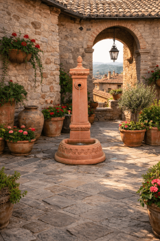 Preview: Impruneta Terracotta Brunnen – Klassischer Gartenbrunnen aus hochwertigem Terrakotta